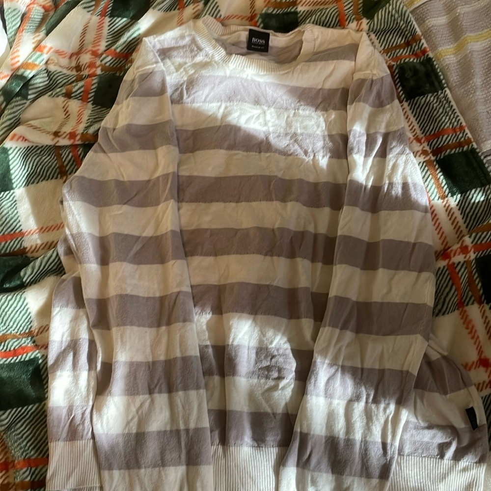 Grey and white striped sweater